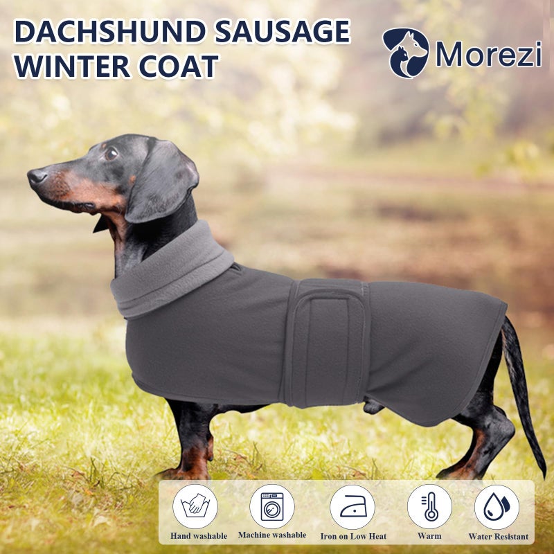 Morezi Dachshund Coats Sausage Dog Fleece Coat in Winter Miniature Dachshund Clothes with Hook and Loop Closure and high vis Reflective Trim Safety - Gray - S - Image 2